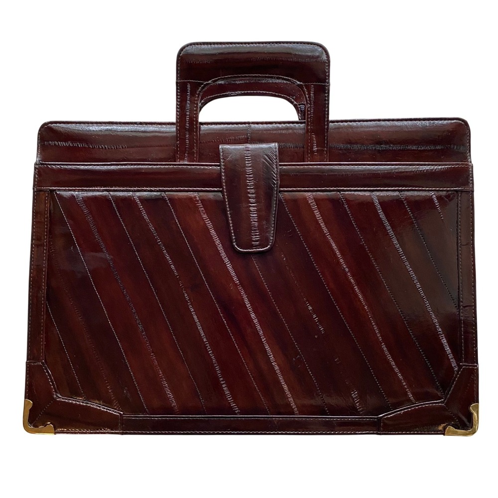 Vintage Eel Skin Briefcase Brown Exotic Leather Attache Messenger Bag Academia
